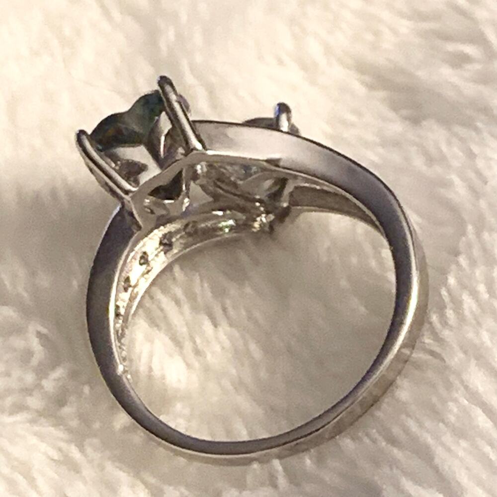 Womens Ring 925 Sterling Silver Sz. 6.25 Faux Mystic Topaz Hearts Cubic Zirconia - Picture 6 of 7